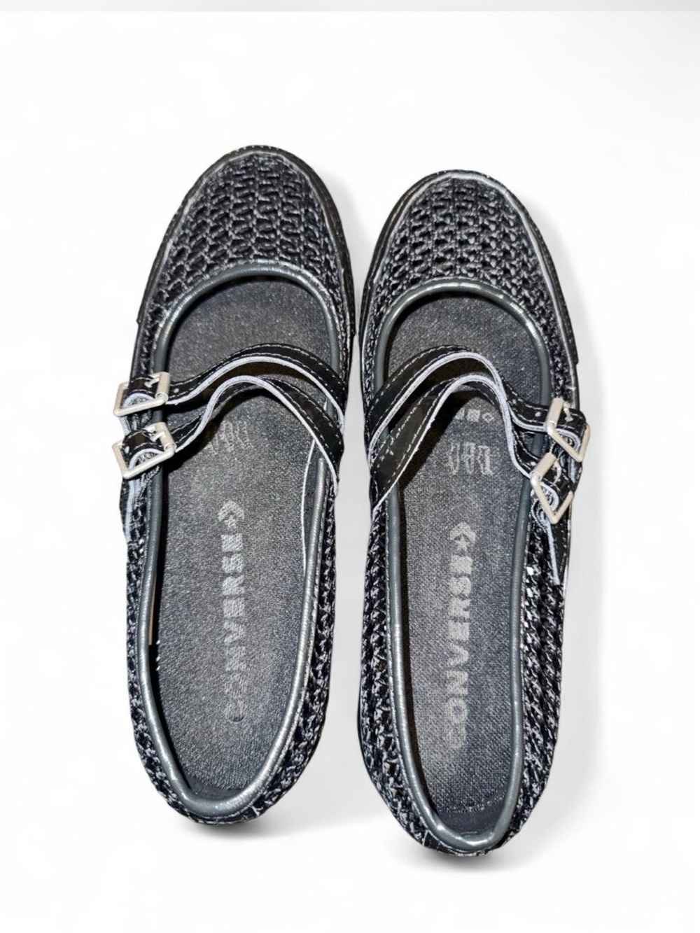 Converse Black Woven Mary Jane Flats with Double Buckle Straps